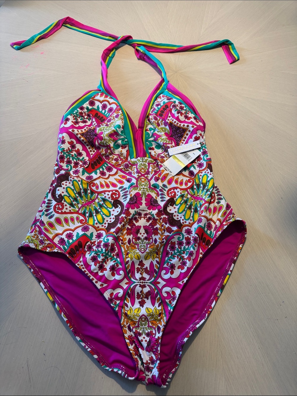 Trina Turk Pink Multi Floral Halter One-Piece Swimsuit